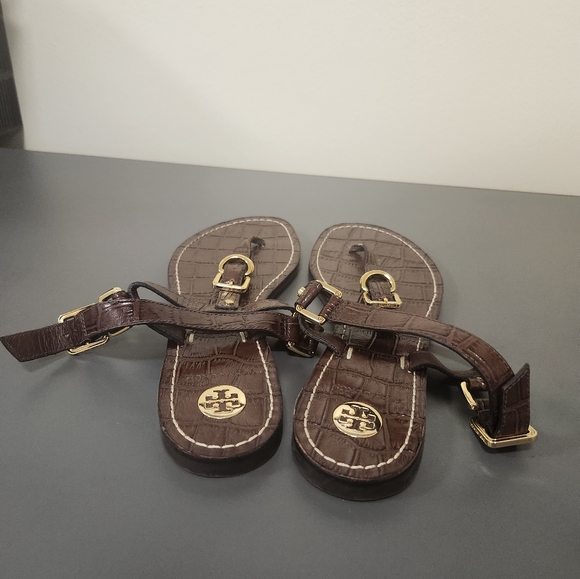 Tory Burch Trent Thong Sandals Brown Croc Embossed Sz 8M. Excellent Condition - Picture 4 of 8
